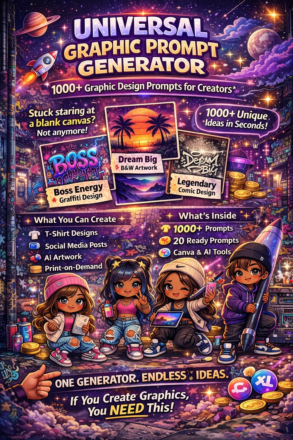 Universal Graphic Prompt Generator β 1000+ Graphic Design Prompts for Creators