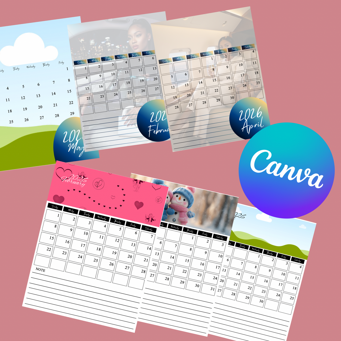 2026 Drag & Drop Calendar Bundle – Two 12-Month Editable Canva Templates