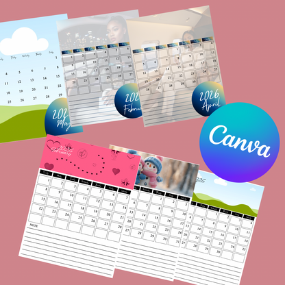 2026 Drag & Drop Calendar Bundle – Two 12-Month Editable Canva Templates