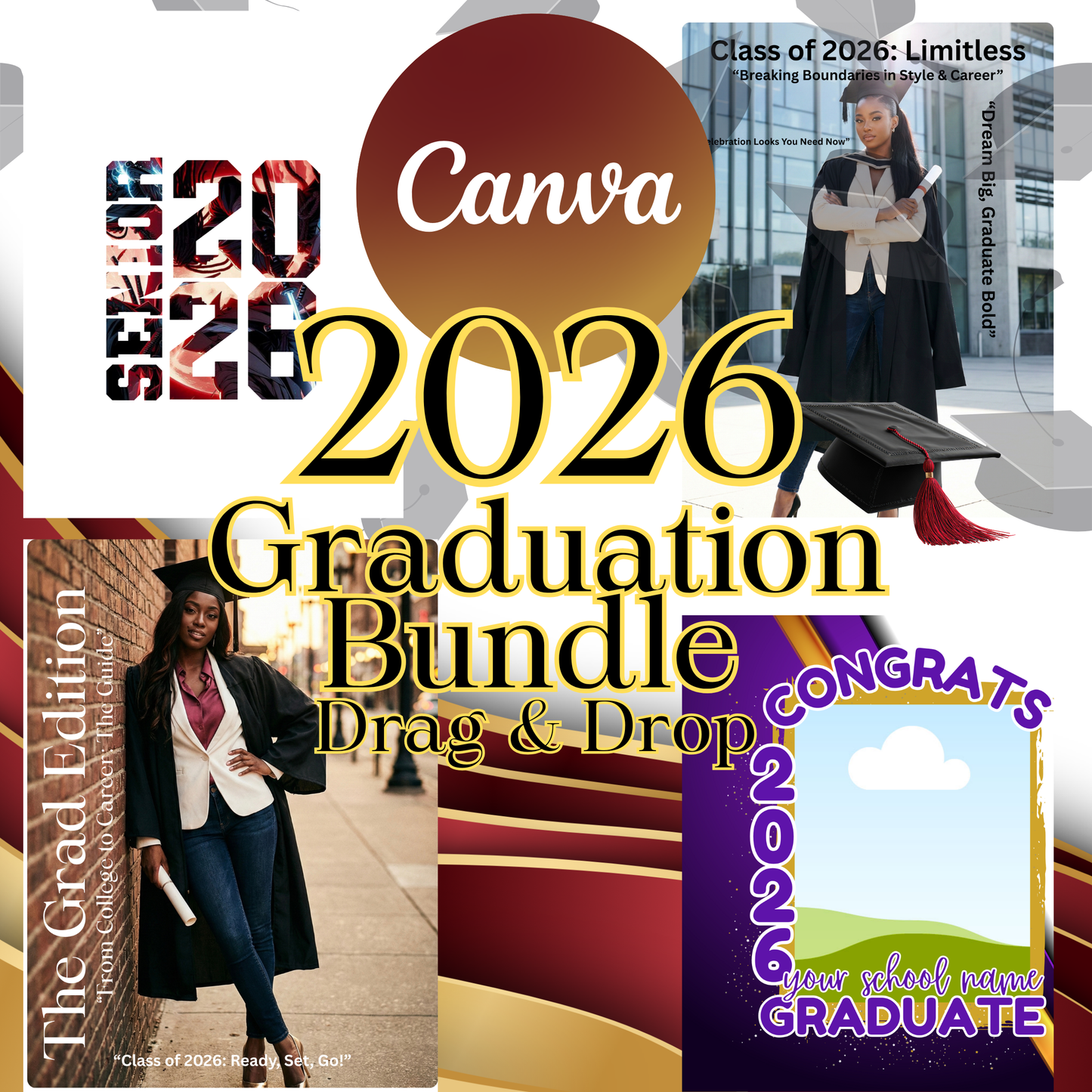 Class of 2026 Graduation Bundle | Drag & Drop Canva Templates