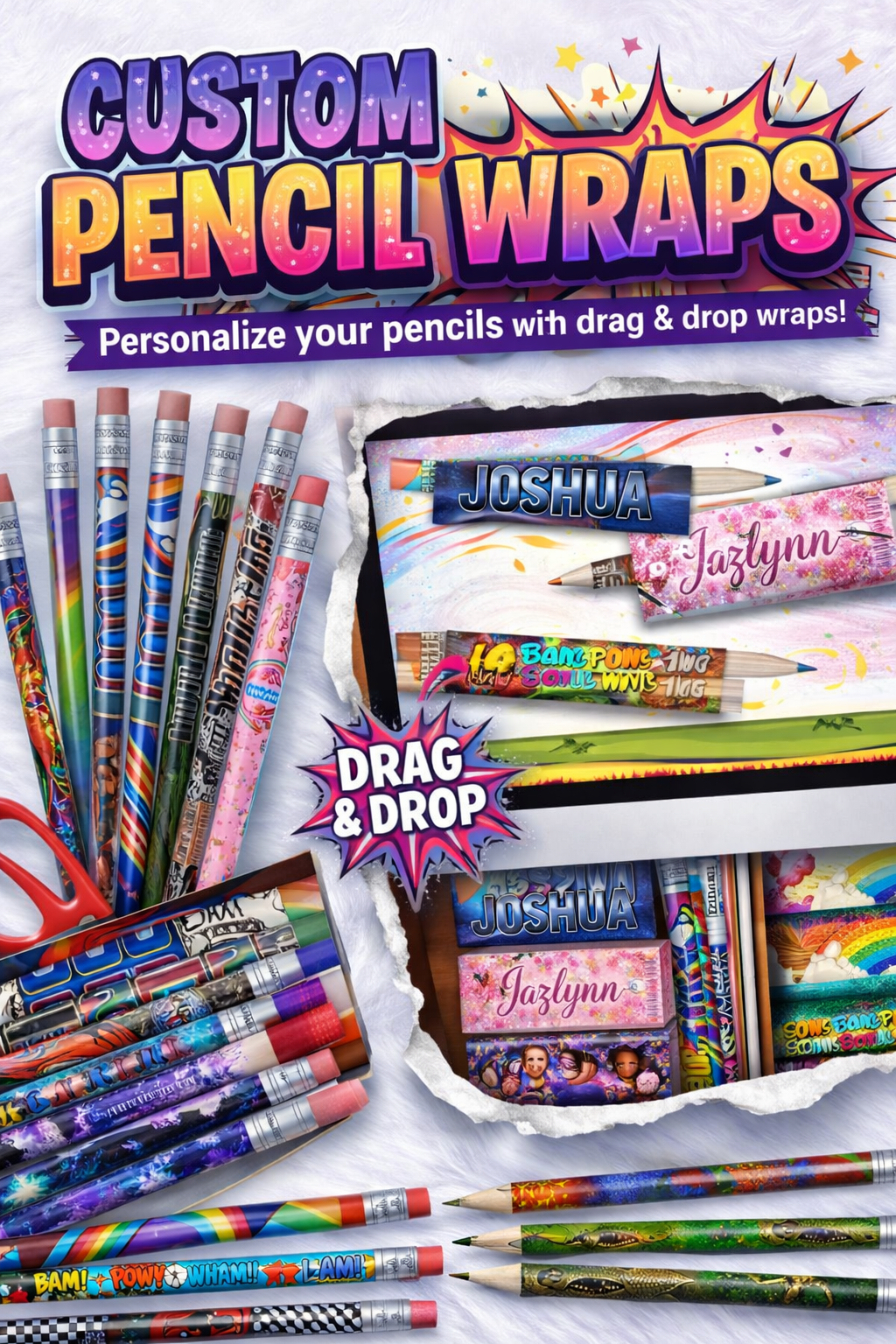 ✨ Custom Drag & Drop Pencil Wraps – Create Your Own Pencil & Pen Designs