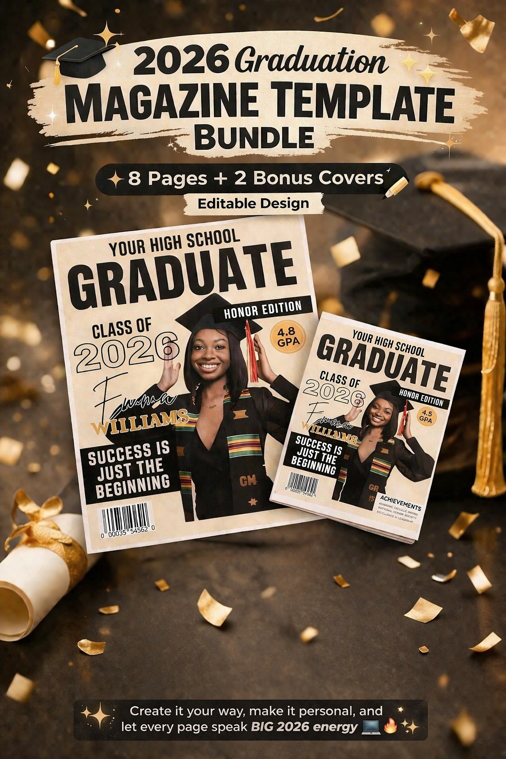 🎓✨ 2026 Graduation Magazine Bundle – Editable Design